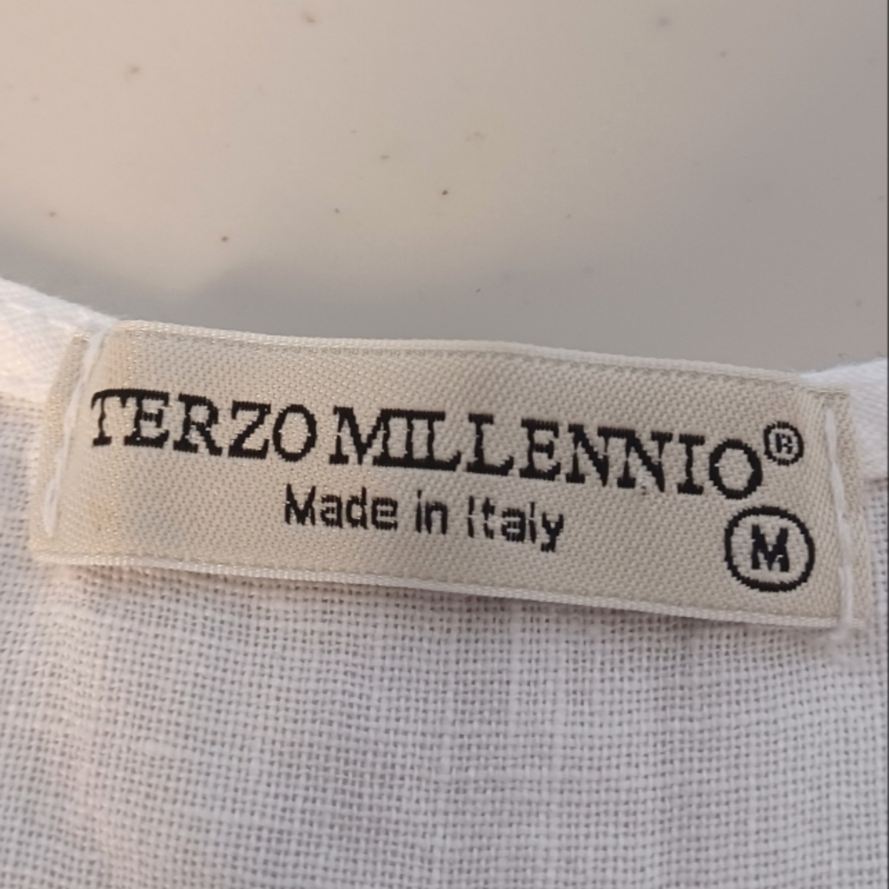 Terzo Millennio Italy White 100% Linen Coastal Lagenlook Sz M Tunic Top - Picture 8 of 13